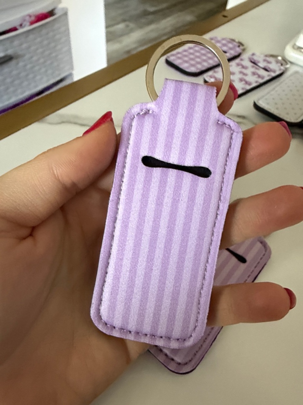 Lip Balm/Lipstick/ Key Holder Keychain Holder - Purple Patterns Bows - Pick 1 - Picture 14 of 15